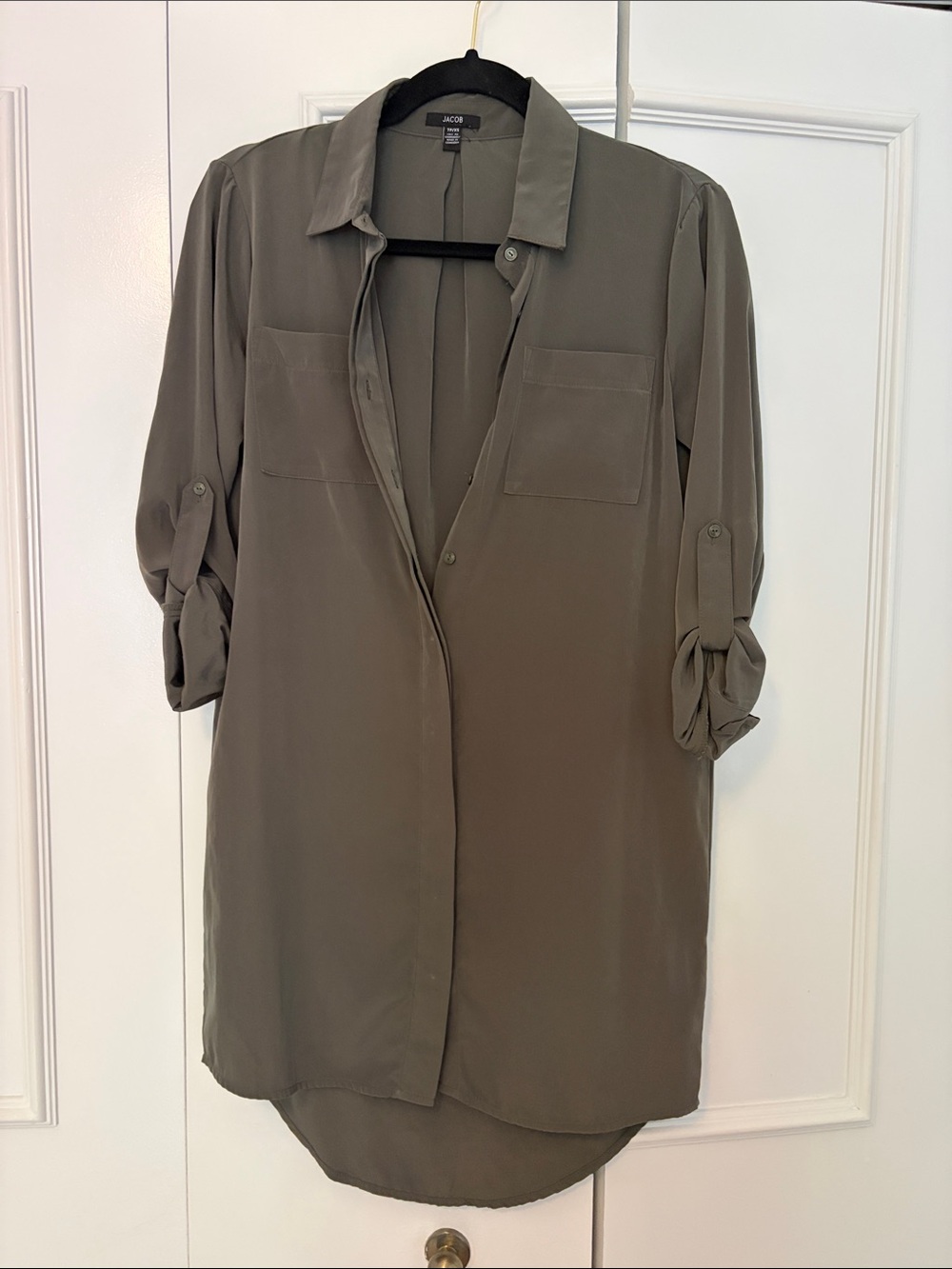 Olive Green Longline Roll-Tab dress Shirt